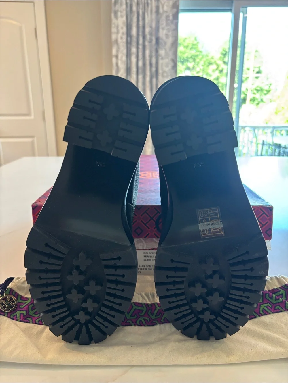 Tory Burch Black Leather Lace-Up Lug Heel Ankle Boots with Gold Hardware
